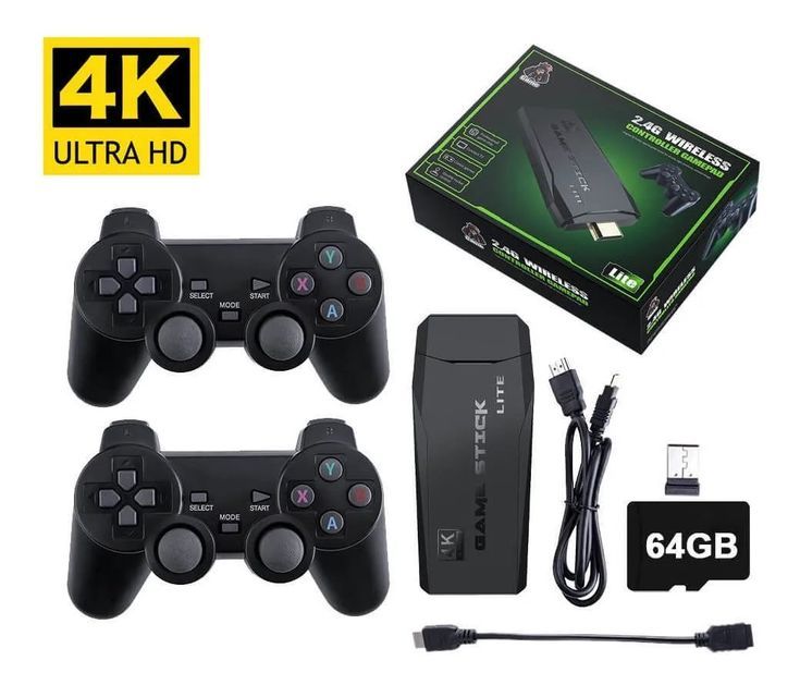 Game Stick Lite 4K – 2 Manettes Sans Fil – Carte SanDisk 64GB – LUNIBOX