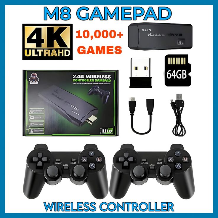 Game Stick Lite 4K – 2 Manettes Sans Fil – Carte SanDisk 64GB – LUNIBOX